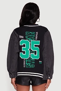 Oversized Color Blocked Streetwear Graphic Knit Denim Jacket