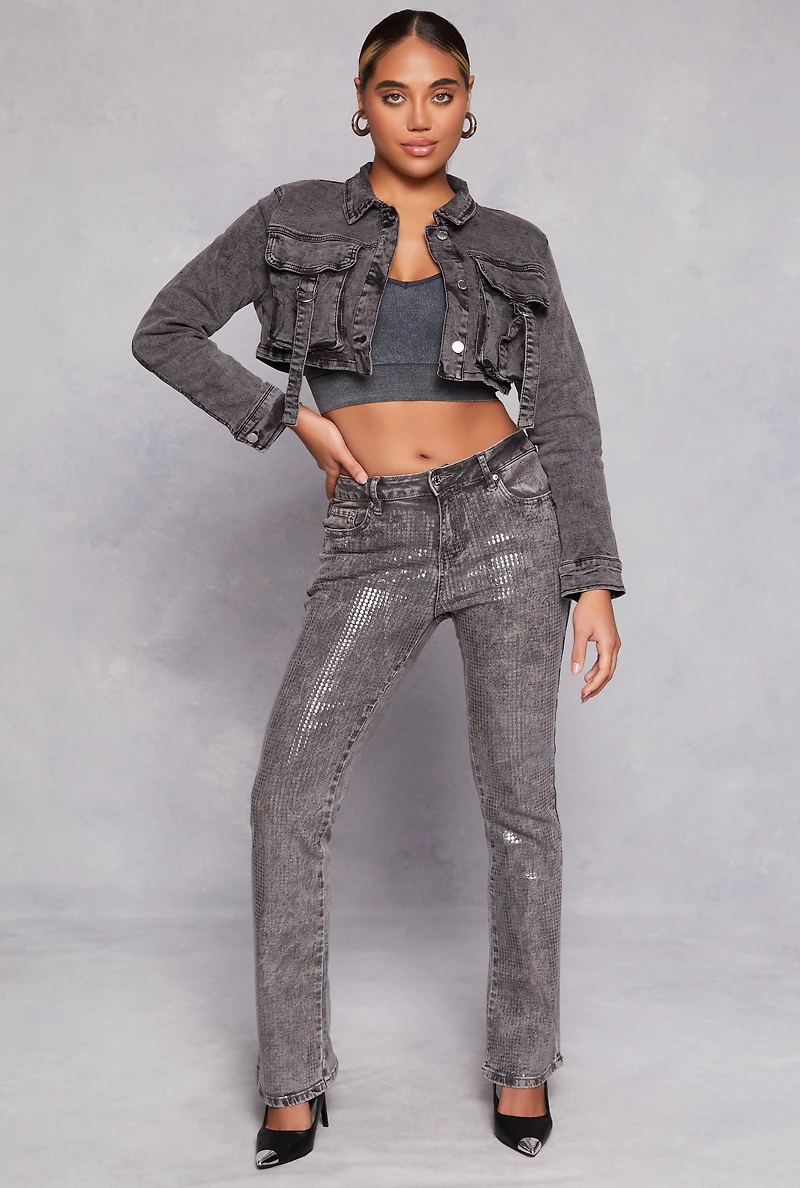 Daisy Acid Wash Cropped Jean Jacket