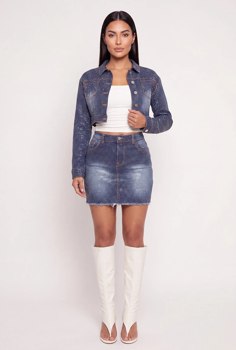 Rhinestone Cropped Denim Jacket