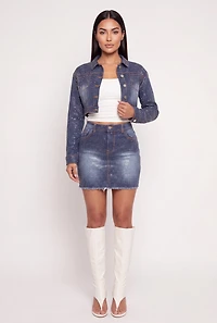 Rhinestone Cropped Denim Jacket
