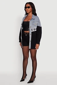 Womens Color Block Chic Graphic Knit Denim Jacket, Multi,