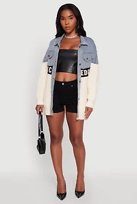 Color Block Chic Graphic Knit Denim Jacket