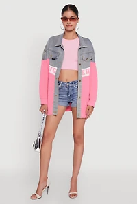 Color Block Chic Graphic Knit Denim Jacket