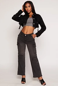 Daisy Cargo Pocket Cropped Jean Jacket