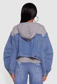 Womens Hooded Sweater Insert Layered Look Denim Jacket,