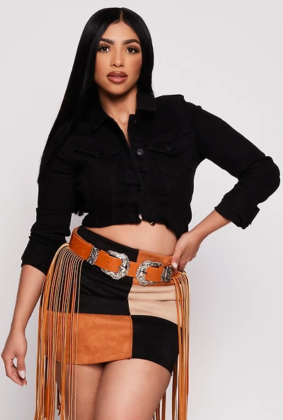 Womens WAX Long Sleeve Denim Jacket, Black, Size S