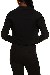 Womens WAX Long Sleeve Denim Jacket, Black, Size S