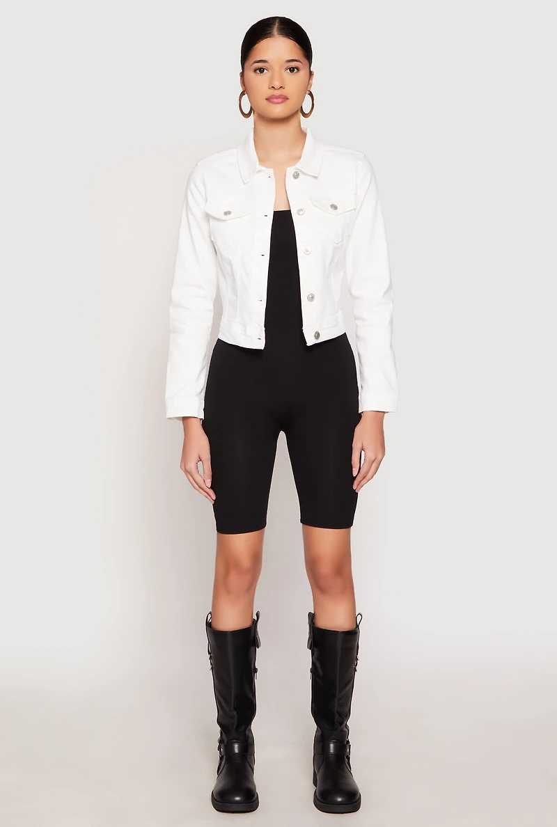 Womens WAX Long Sleeve Denim Jacket, White, Size M