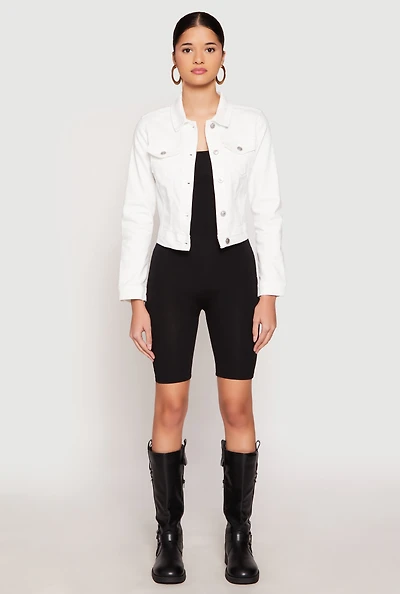 Womens WAX Long Sleeve Denim Jacket, White, Size M
