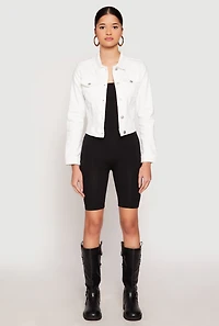 Womens WAX Long Sleeve Denim Jacket, White, Size M
