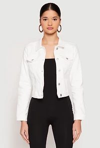 Womens WAX Long Sleeve Denim Jacket, White, Size M