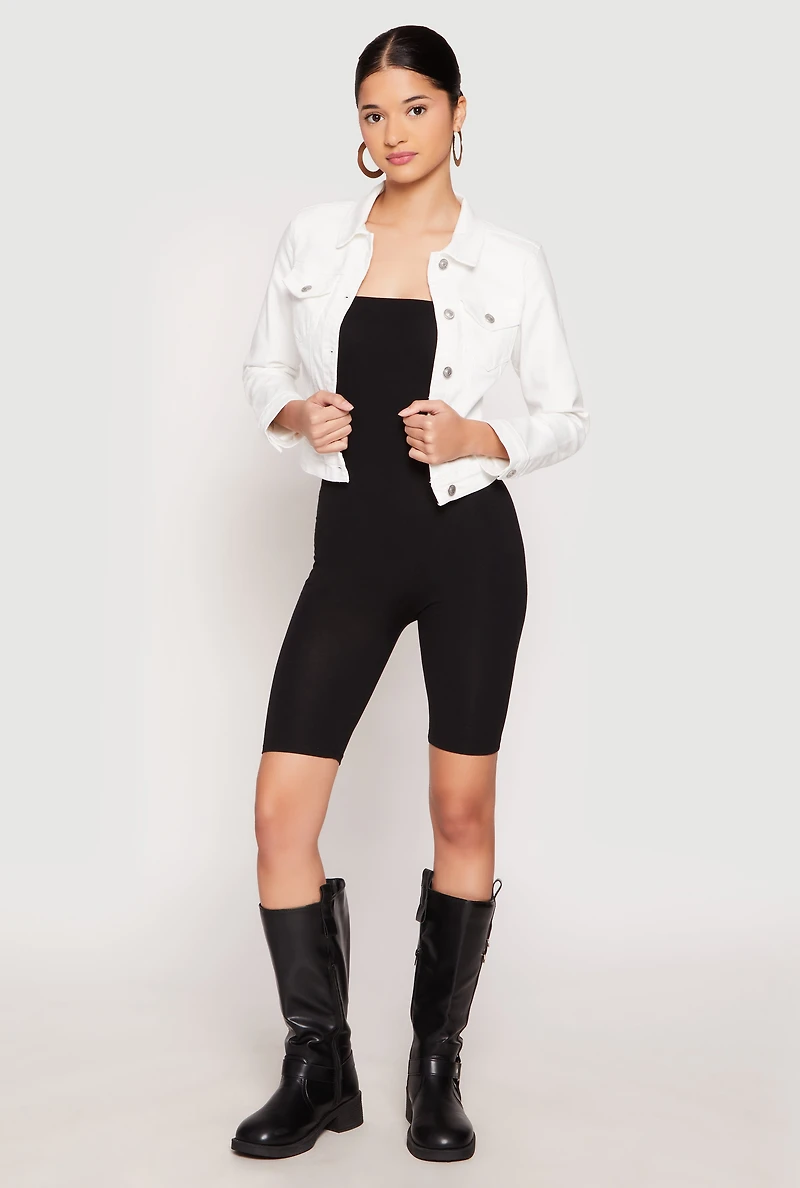 Womens WAX Long Sleeve Denim Jacket, White, Size M