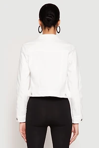 Womens WAX Long Sleeve Denim Jacket, White, Size M
