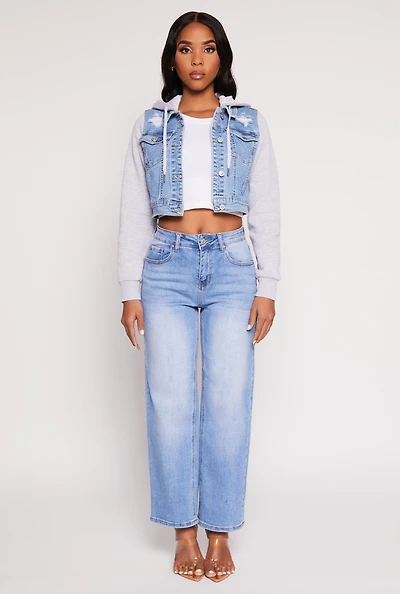 WAX Distressed Hooded Jean Jacket