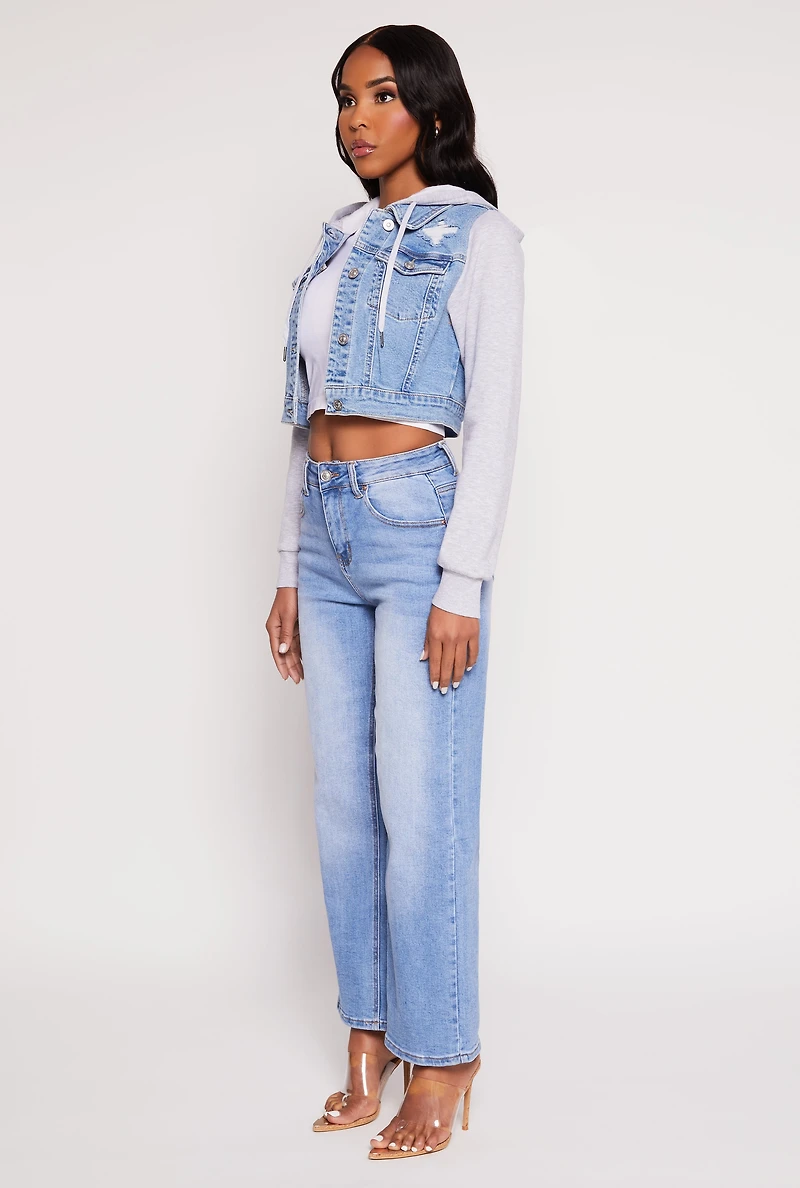 WAX Distressed Hooded Jean Jacket