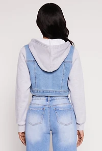Womens WAX Distressed Hooded Jean Jacket, Multi, Size S
