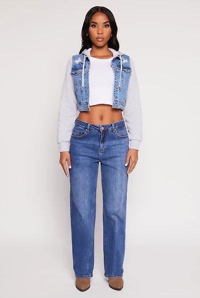 Womens WAX Distressed Hooded Jean Jacket,