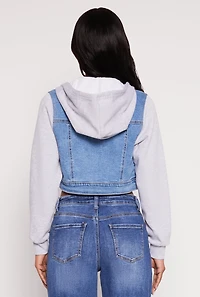 Womens WAX Distressed Hooded Jean Jacket, Blue,