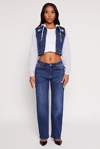 Womens WAX Distressed Hooded Jean Jacket, Multi, Size M