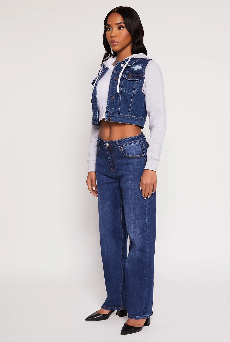 WAX Distressed Hooded Jean Jacket