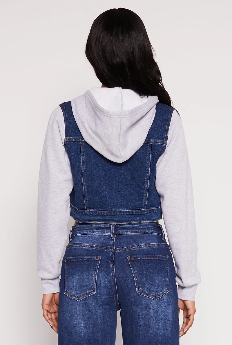 WAX Distressed Hooded Jean Jacket