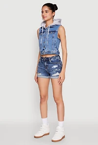 Womens WAX Hooded Denim Vest, Blue, Size L
