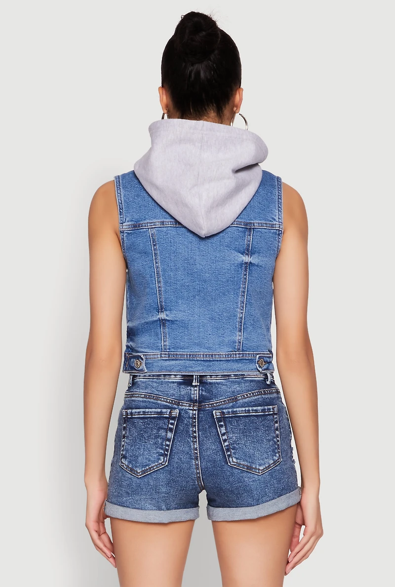 Womens WAX Hooded Denim Vest, Blue, Size L