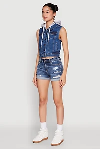 Womens WAX Hooded Denim Vest, Blue,