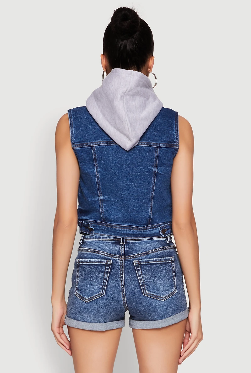 Womens WAX Hooded Denim Vest, Blue,