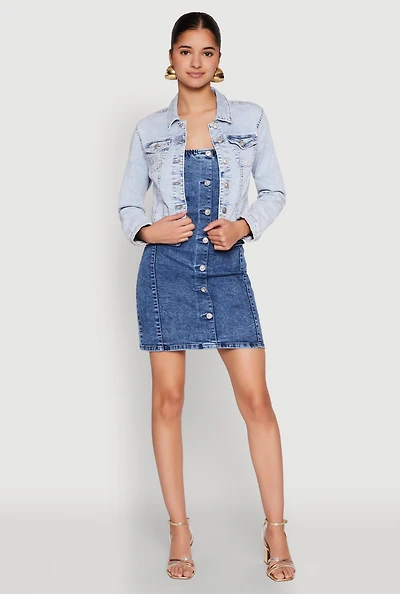 Womens WAX Mineral Wash Jean Jacket, Blue, Size M