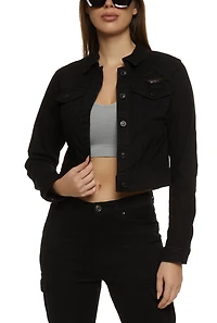 Womens WAX Distressed Denim Jacket, Black, Size M