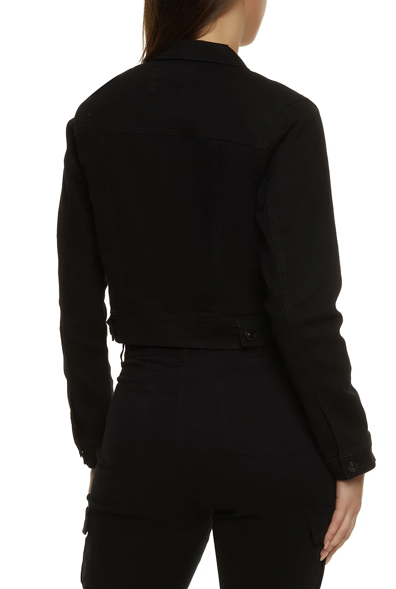 Womens WAX Distressed Denim Jacket, Black, Size M