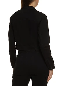 Womens WAX Distressed Denim Jacket, Black, Size M