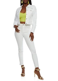 Womens WAX Distressed Denim Jacket, White, Size M