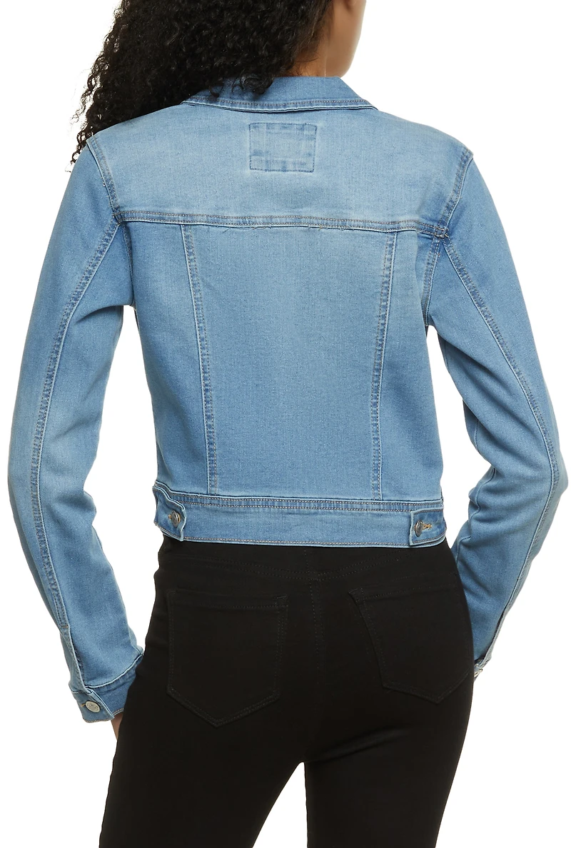 Womens WAX Distressed Denim Jacket, Blue,