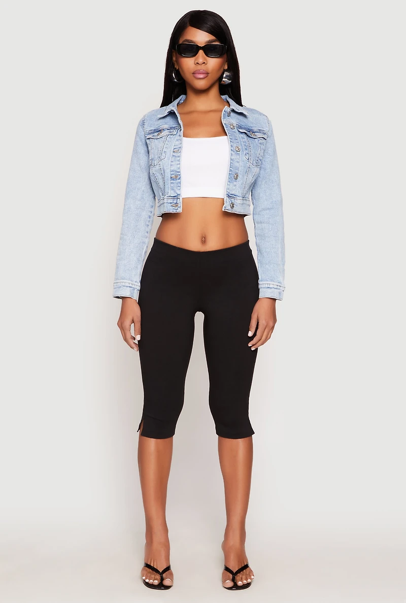 Womens WAX Mineral Wash Cropped Denim Jacket, Blue, Size M