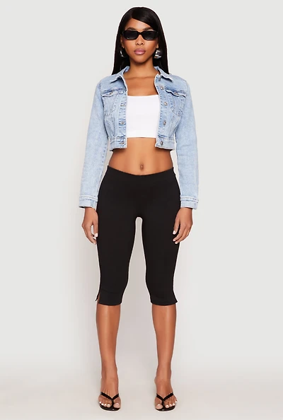 Womens WAX Mineral Wash Cropped Denim Jacket, Blue, Size M