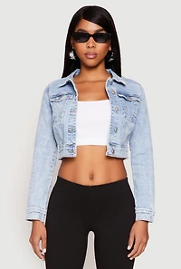 Womens WAX Mineral Wash Cropped Denim Jacket, Blue,