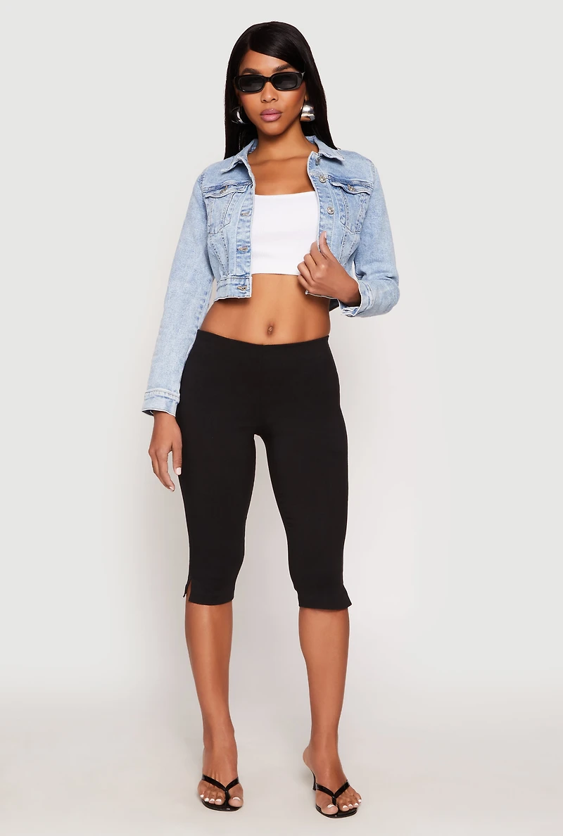 Womens WAX Mineral Wash Cropped Denim Jacket, Blue,