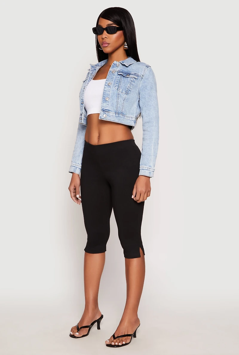Womens WAX Mineral Wash Cropped Denim Jacket, Blue,