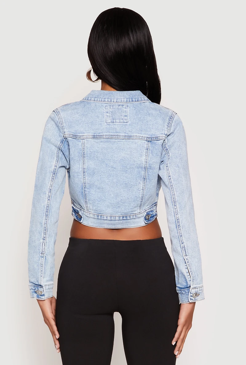 Womens WAX Mineral Wash Cropped Denim Jacket, Blue,