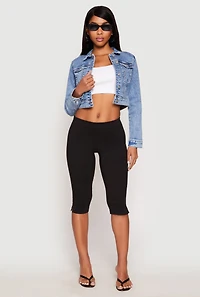 Womens WAX Mineral Wash Cropped Denim Jacket, Blue,