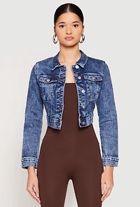 Womens WAX Mineral Wash Cropped Denim Jacket, Blue, Size L