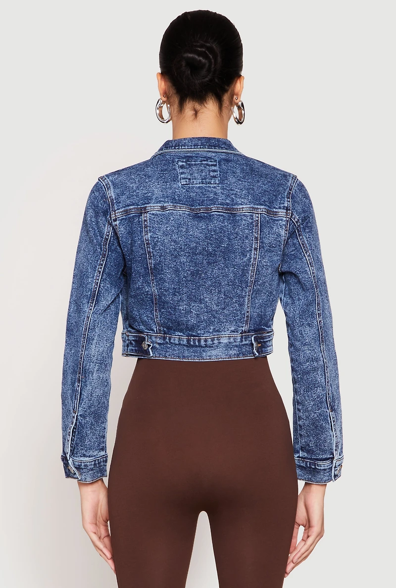 Womens WAX Mineral Wash Cropped Denim Jacket, Blue, Size L