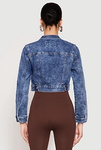 Womens WAX Mineral Wash Cropped Denim Jacket, Blue, Size L