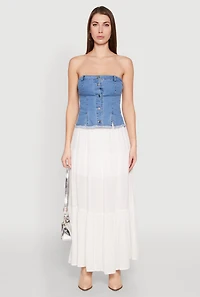 Frayed Split Hem Denim Tube Top
