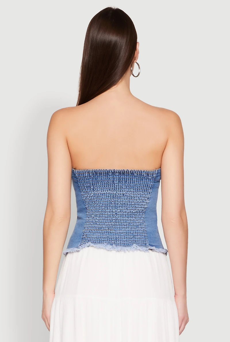 Frayed Split Hem Denim Tube Top
