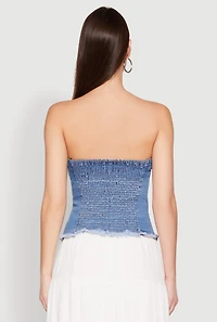 Frayed Split Hem Denim Tube Top