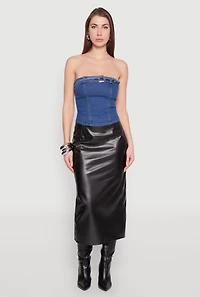 Denim Belted Front Tube Top