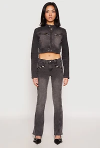 Womens Almost Famous Denim Moto Cropped Jacket, Grey,